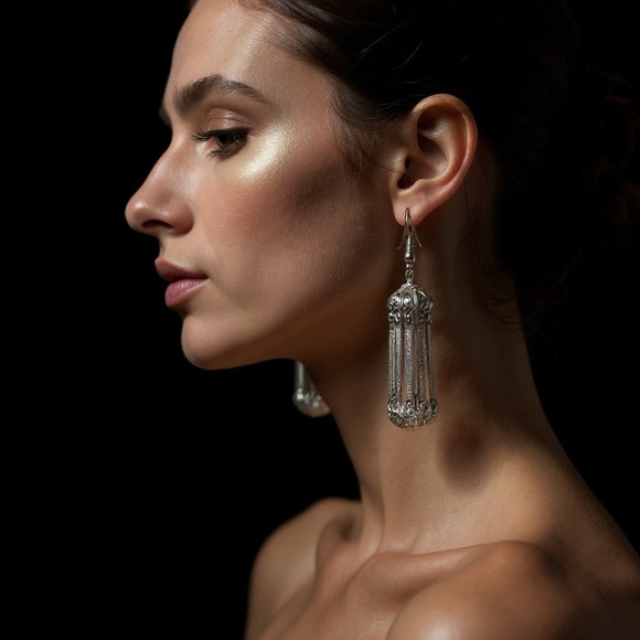 Vintage Silver Filigree Lantern Earrings – Unique Birdcage Dangles - Picture 2 of 6